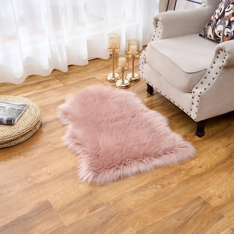 Easy Joy EasyJoy Ultra Soft Fluffy Shaggy Area Rug Faux Fur Rug Chair Cover Seat Pad Fuzzy Area Rug for Bedroom Floor Sofa Living Room (2 x 3 ft Sheepskin, Pink) - Image 3
